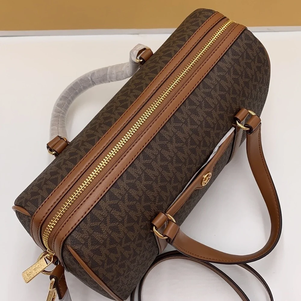 MICHAEL KORS JST TRAVEL MEDIUM DUFFLE SATCHEL SHOULDER CROSSBODY BAG MK BROWN